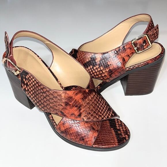 Aldo Sandals Women's 7.5 Cadrielia Block Heel Cross Strap Leather Snake Print - Picture 2 of 16